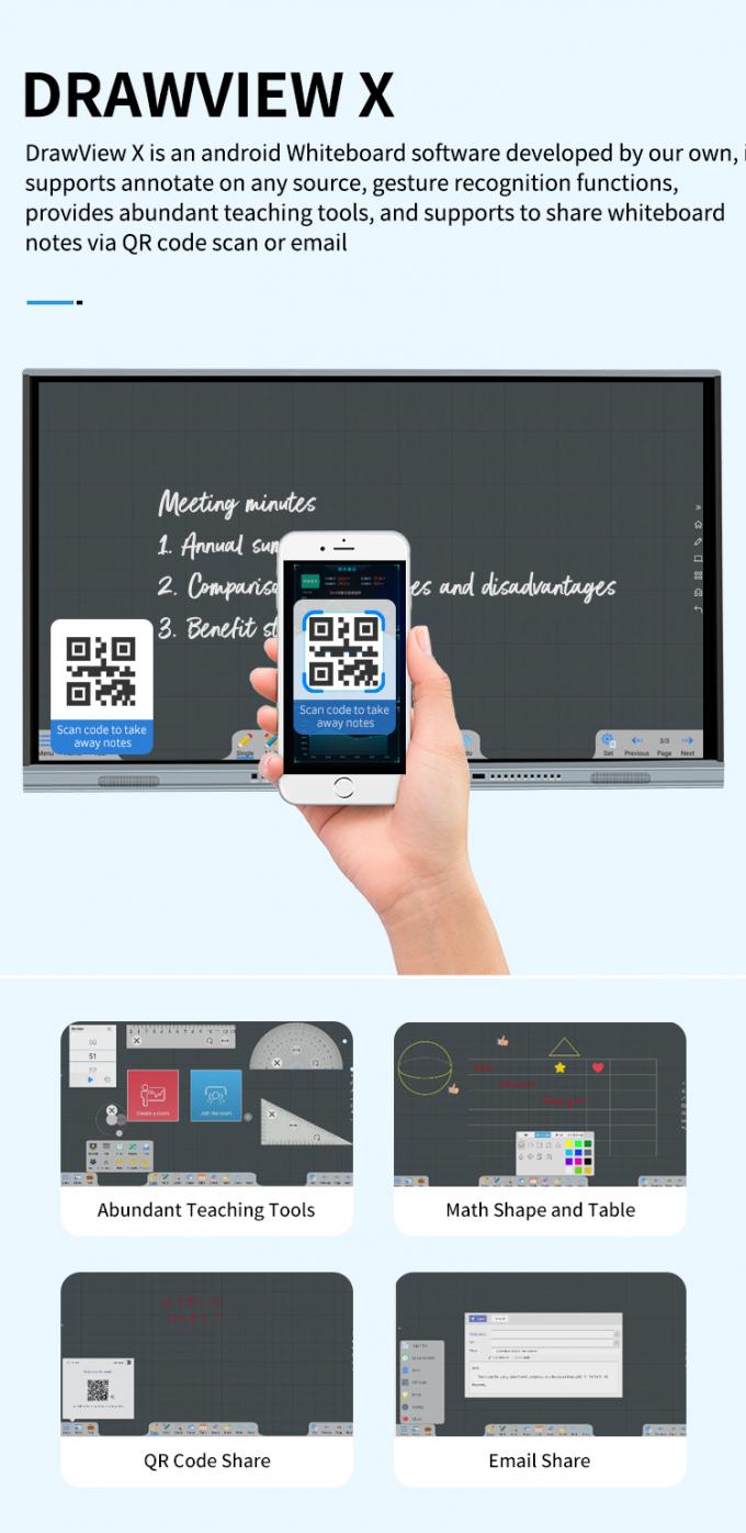 Iboard สินค้าใหม่ หน้าจอสมาร์ท 98 นิ้ว 4K หน้าจอแผ่นสื่อสัมพันธ์ หน้าจอสัมผัสขนาดใหญ่ สําหรับห้องประชุม 6