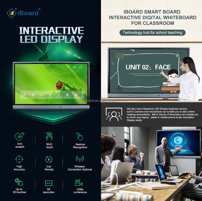 Android 9.0 Smart LED Board จอภาพระบบสัมผัสอินฟราเรดพร้อมกล้องในตัวและไมโครโฟน
