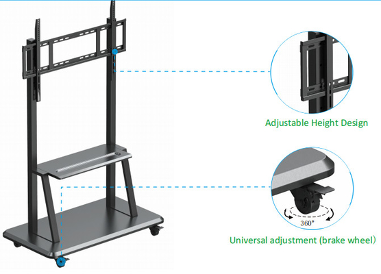 55-86 นิ้ว ดินยืน ปรับ Smart TV Stands มือถือยืน โทรศัพท์เคลื่อนย้าย Trolley มอนท์และรถเข็น