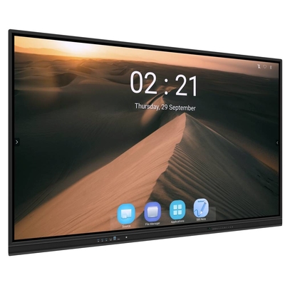 แอนดรอยด์ 13 IR อินเตอร์เอ็กทีฟไวท์บอร์ด ฟิงเกอร์ทัช 65 75 86 นิ้ว 4K Smart Panel จอแสดงภาพด้วย wifi RJ45 แชร์แบบไร้สายจากพาด / โทรศัพท์ / เล็ปโตปสําหรับการประชุมสํานักงานโรงเรียน
