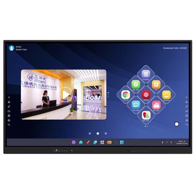 65 75 86 98 นิ้ว LCD Smart Board อินเตอร์เอคทีฟ 4 มิลลิเมตร กระจกกระชับกระจก Android Windows 10/11 Pro Touch Finger Smart Monitor