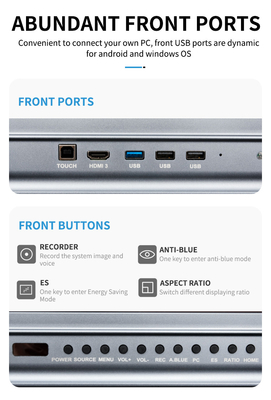 เวอร์ชั่นใหม่ Android System Interactive Flat Panel With High Contrast 1200:1 และความเร็วของคอร์เซอร์ 100 ดอท/เอส 20 จุดสัมผัสสนับสนุนกับจอแชร์