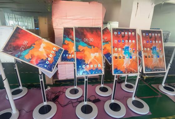 คิโอสก์จอสัมผัส 32 นิ้ว Smart TVs เครื่องโทรทัศน์ไร้สายเคลื่อนไหวพกพา Android เครื่องโทรทัศน์ที่สามารถชาร์จได้