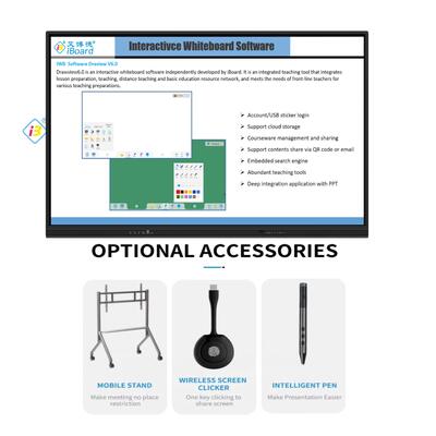 2026 รายการใหม่ 4K UHD ความละเอียด Android 13/14 OS 50 จุดสัมผัส บอร์ดไวท์บอร์ดอินเตอร์เอคทีฟ บอร์ดสมาร์ทสําหรับการสอนและการประชุม