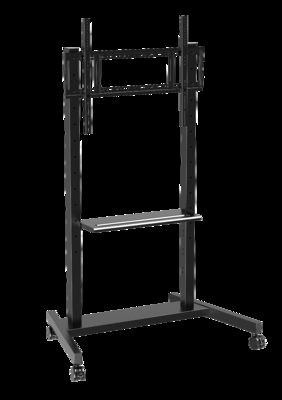 โรงงานขายส่ง ขาตั้งทีวีแบบมีล้อเลื่อน ปรับได้ ขนาด 55"-86" รองรับกระดานไวท์บอร์ดแบบอินเทอร์แอคทีฟ สมาร์ทพาเนล น้ำหนักสูงสุด 220 ปอนด์ โครงสร้างเหล็ก รถเข็นทีวีแบบมีล้อ