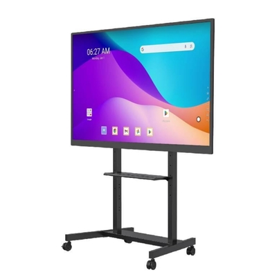 โรงงานขายส่ง ขาตั้งทีวีแบบมีล้อเลื่อน ปรับได้ ขนาด 55"-86" รองรับกระดานไวท์บอร์ดแบบอินเทอร์แอคทีฟ สมาร์ทพาเนล น้ำหนักสูงสุด 220 ปอนด์ โครงสร้างเหล็ก รถเข็นทีวีแบบมีล้อ