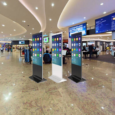 คุณภาพสูง 55 65 นิ้ว ดินยืนในห้อง LCD โฆษณาเล่น Totem ป้ายดิจิตอล HD โฆษณา Kiosk 4k หน้าจอสัมผัส