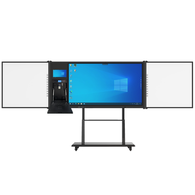 AIO 75 นิ้ว Smart Touch Panel แอนดรอยด์ Win Side Boards With Cam Mic มือถือยืนสําหรับการประชุมมหาวิทยาลัย