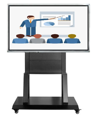 220LBS Electronic Mobile Stand 800x600mm Black Metal 52-86 Inch สำหรับจอสัมผัส