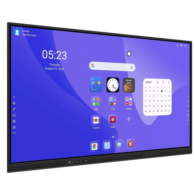 LCD Smart Board 86 นิ้ว Android 14 8+128G กล้องและไมโครโฟน สร้างใน Windows 50 จุดสัมผัสWifi BT สําหรับการประชุมโรงเรียน