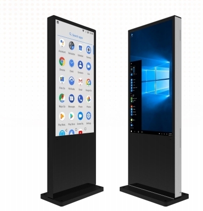 ตู้ Kiosk หน้าจอสัมผัส 55 นิ้ว ดิจิตอล Android Standee อินฟราเรด PCAP Touch Floor Stand ติดผนังเสริม Windows OPS สำหรับซูเปอร์มาร์เก็ต สำนักงาน พาณิชย์