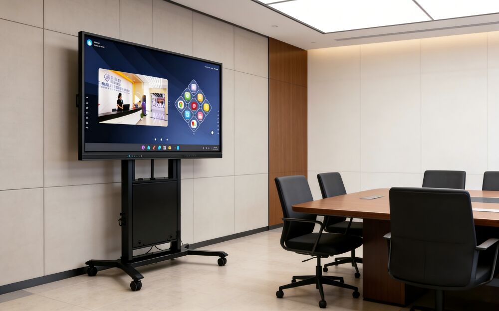 รถขนส่งพลังงานอิเล็กทรอนิกส์ สําหรับทีวีสมาร์ทขนาด 65-86 นิ้ว ที่ปรับความสูงและน้ําหนักสูงสุด 100 กิโลกรัม